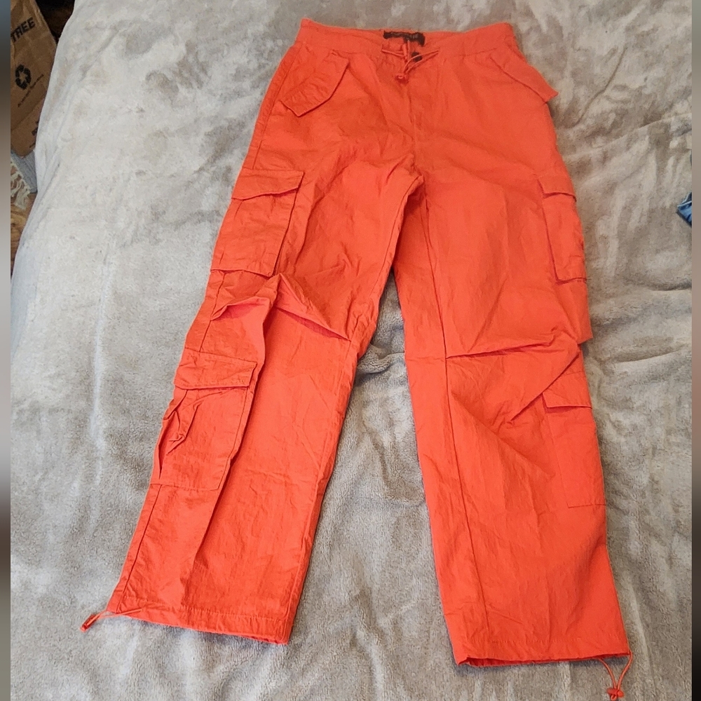 Chocolate Orange Cargo Pants M | Streetwear Utility Drawstring Hem